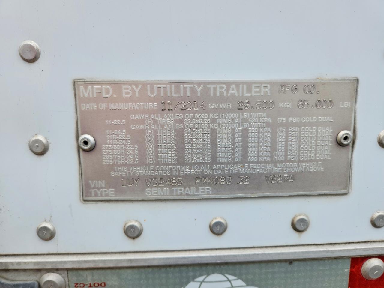 2015 Utility VS2RA Refrigerated Van Trailer