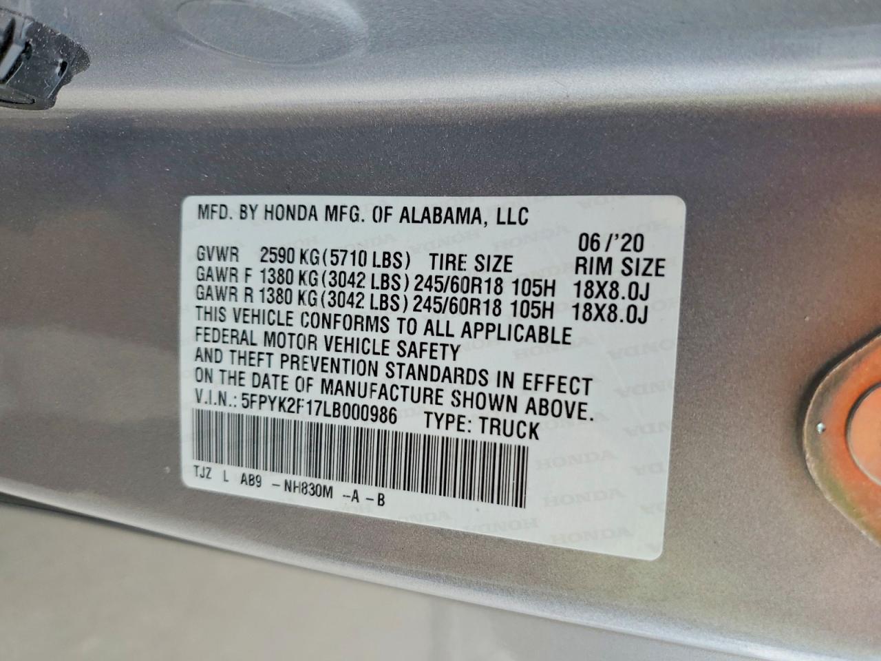 2020 Honda Ridgeline Sport