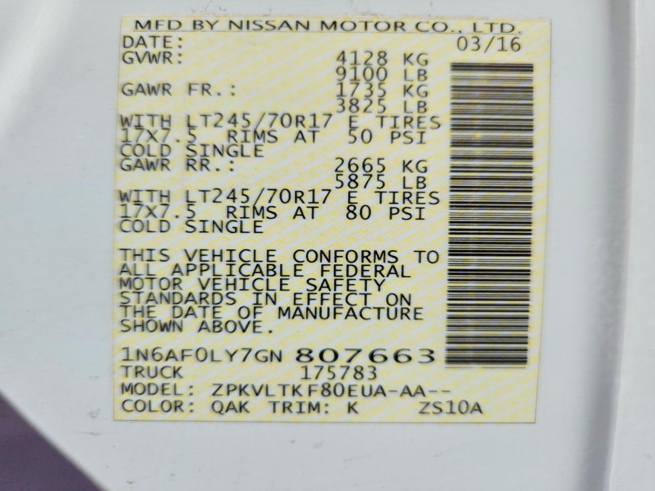 2016 Nissan NV 2500 Utility / Service Van