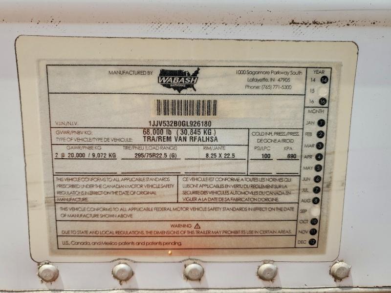 2016 Wabash Rfalhsa Refrigerated Van Trailer