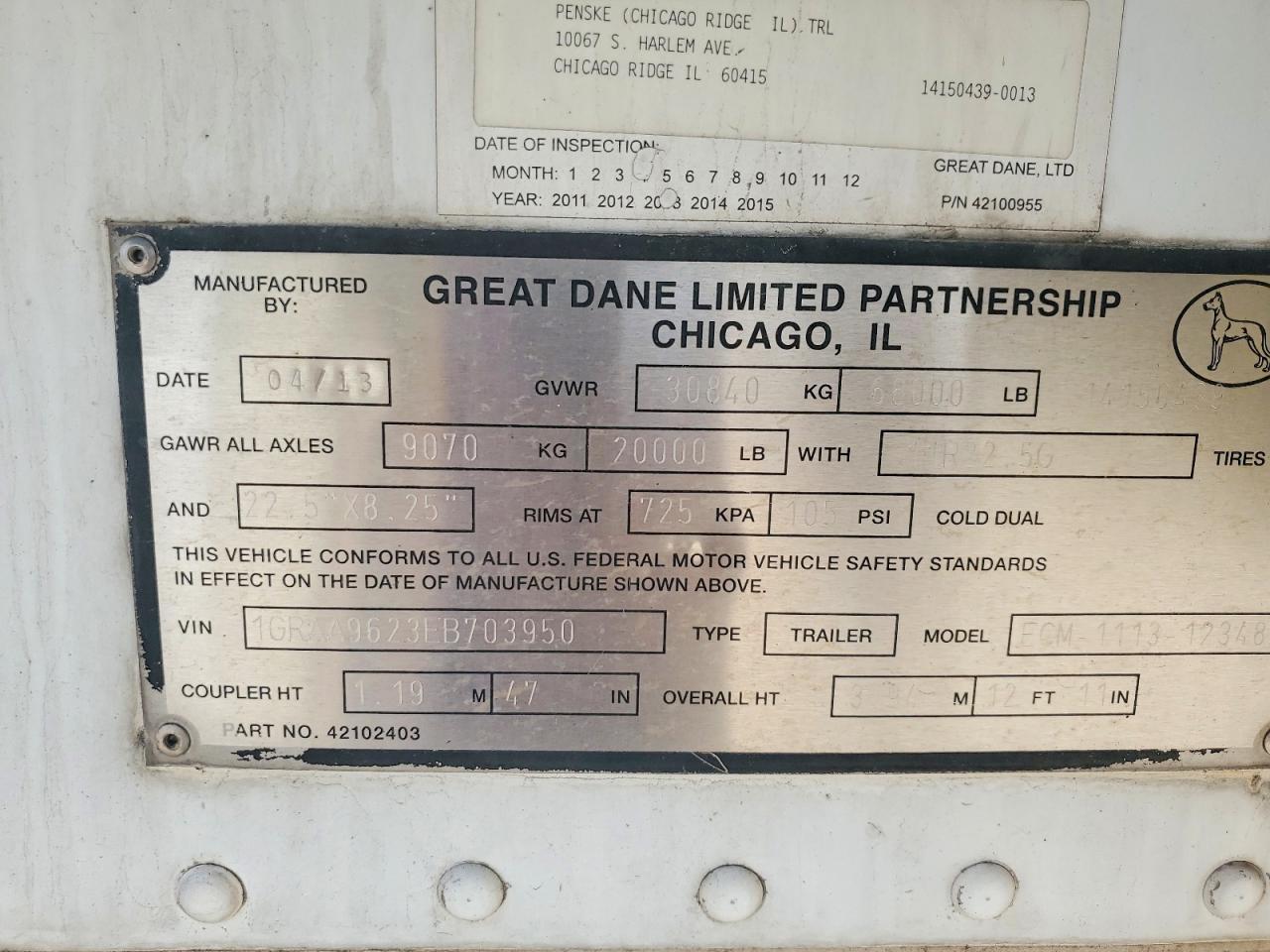 2014 Great Dane ECM-1113-12348 Refrigerated Van Trailer