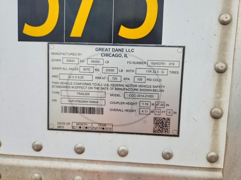 2019 Great Dane CCC-3314-21053 DRY Van Trailer