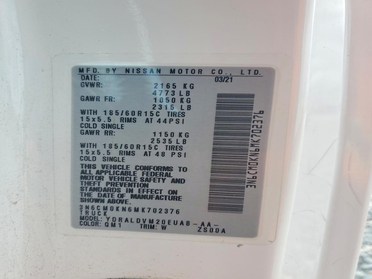 2021 Nissan NV200 S Utility / Service Van