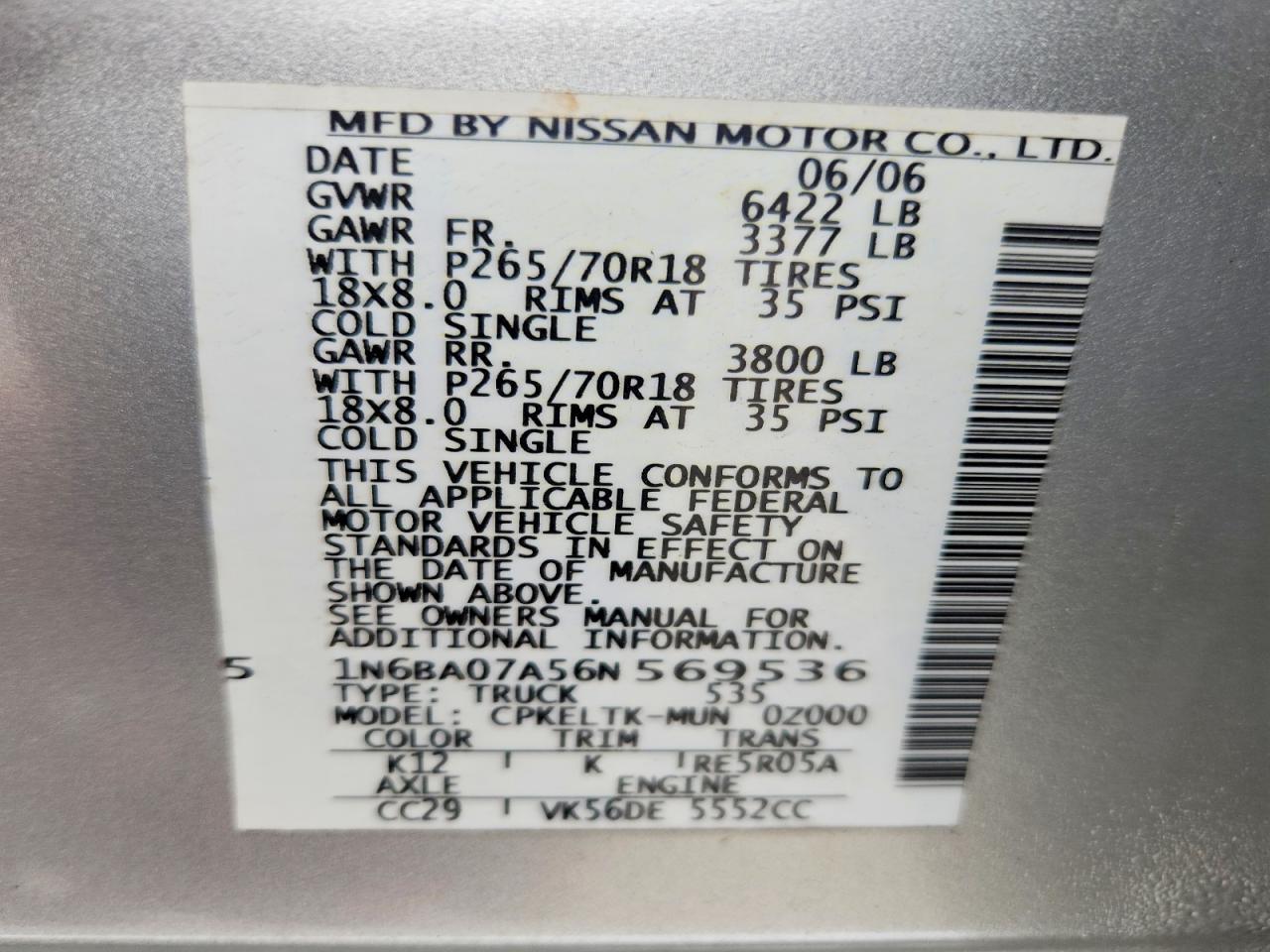 2006 Nissan Titan XE FFV