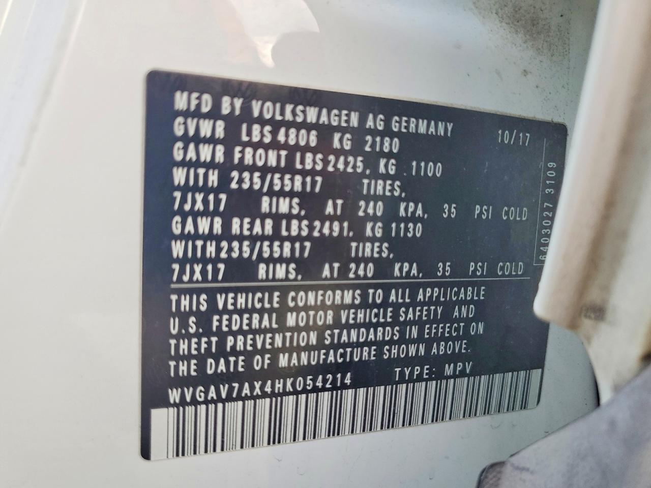 2017 Volkswagen Tiguan s