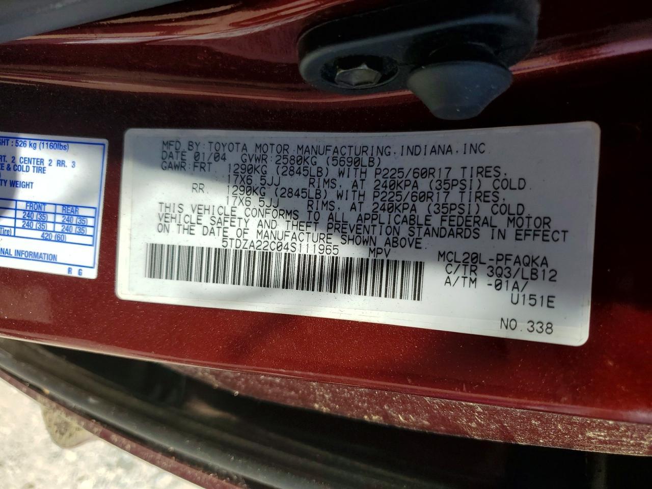 2004 Toyota Sienna xle Limited 7 Passenger
