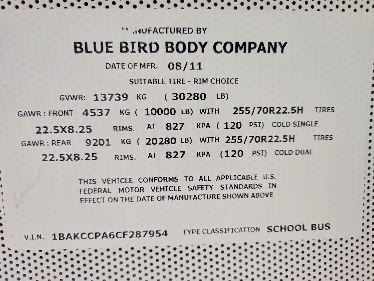 2012 Bluebird Vision-School Bus