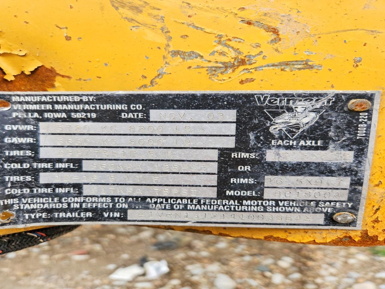 2004 Vermeer BC1800A Wood Chipper