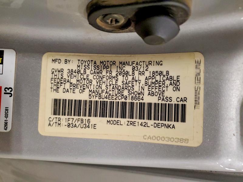 2012 Toyota Corolla le