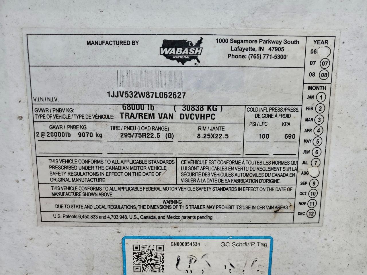 2007 Wabash SH Dvcvhpc DRY Van Trailer