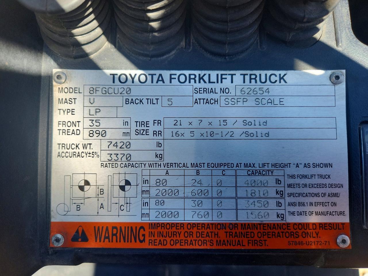 2014 Toyota 8FGCU20 Forklift