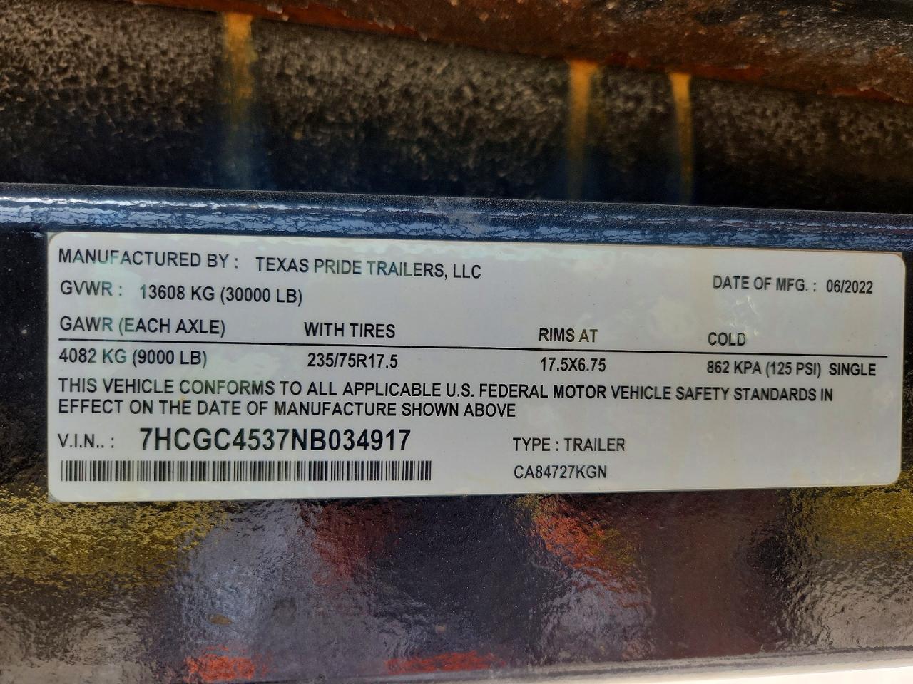 2022 Texas Pride CA84727KGN Car Carrier