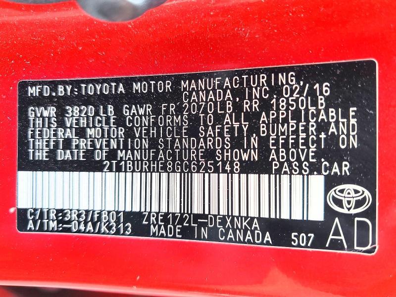 2016 Toyota Corolla le