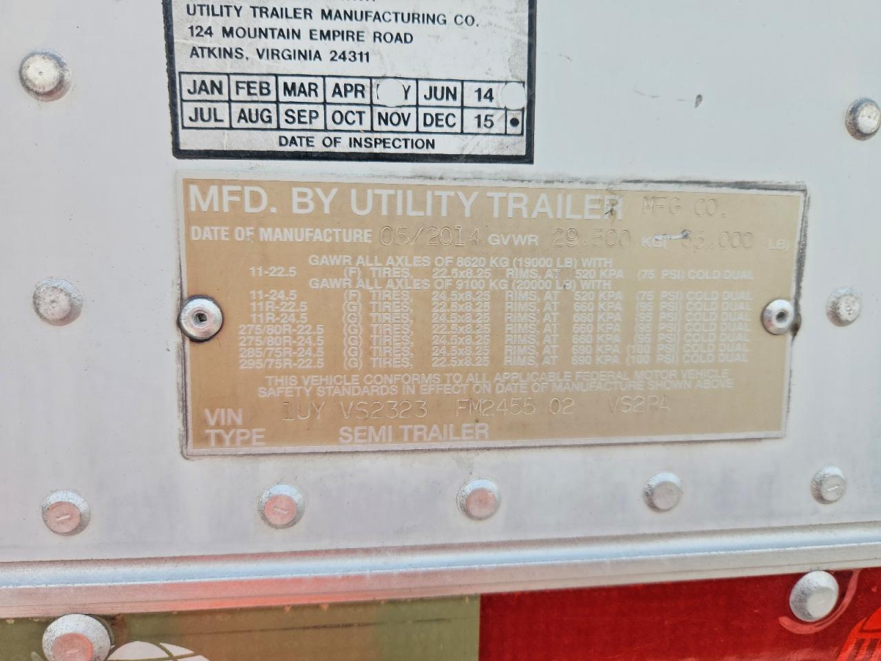 2015 Utility VS2RA Refrigerated Van Trailer