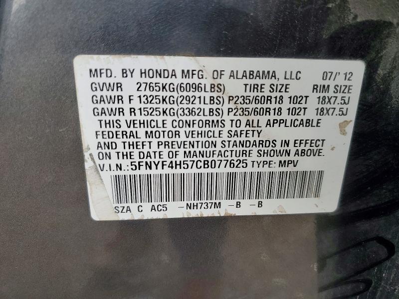 2012 Honda Pilot Ex-l( With Navi)