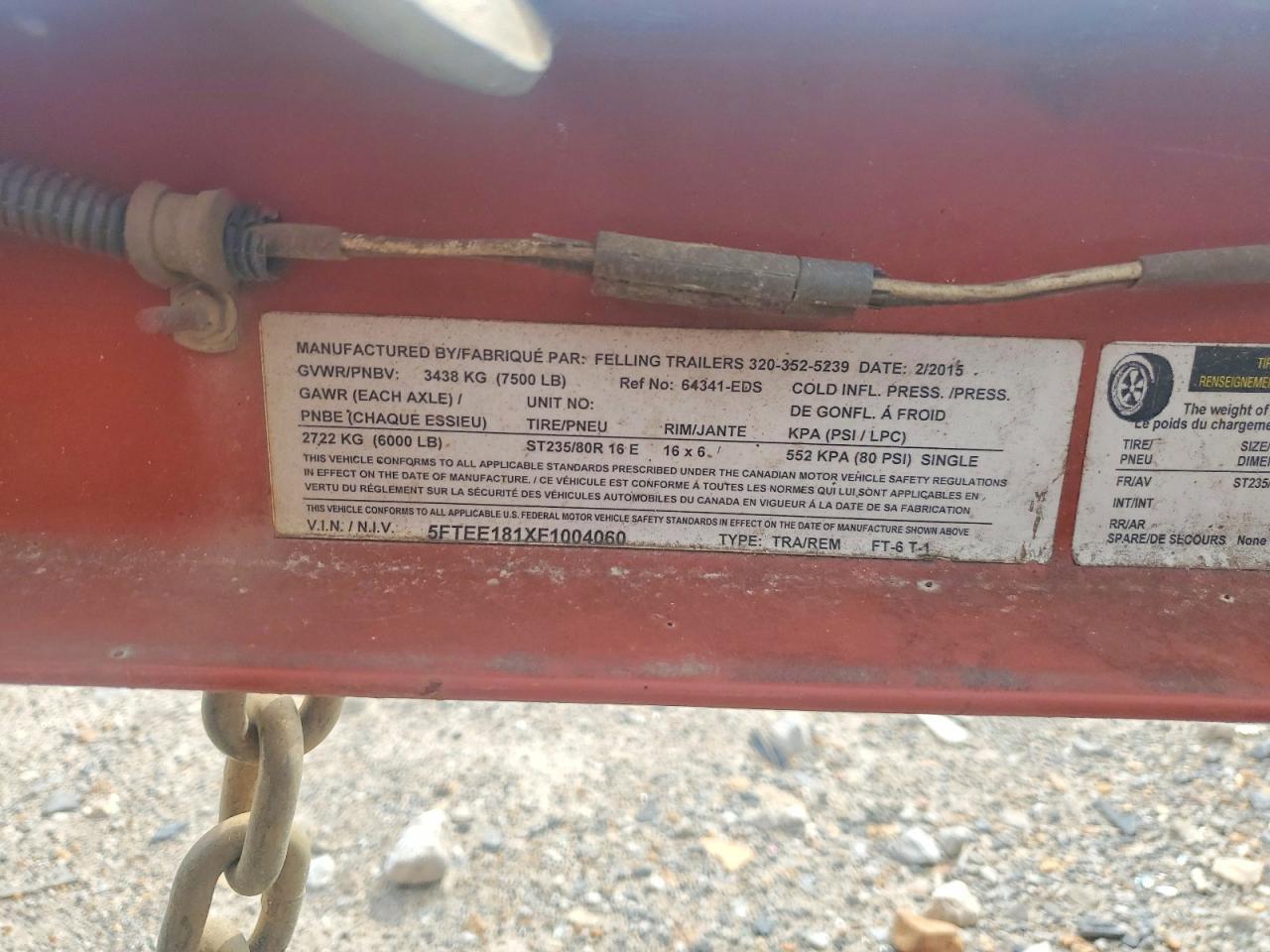2015 Felling FT-6 T-1 Tilt Deck Equipment Trailer