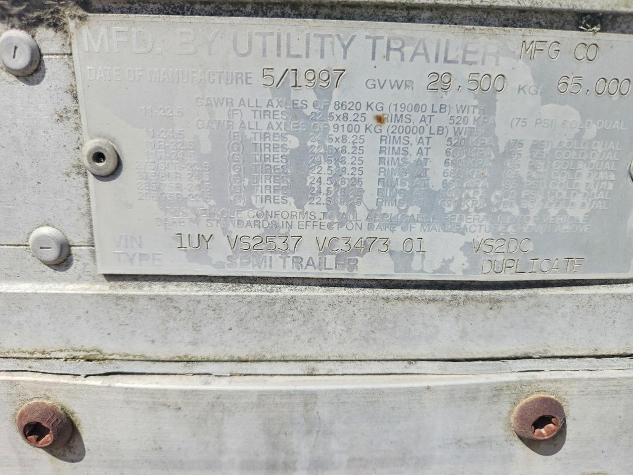 1997 Utility VS2DC DRY Van Trailer