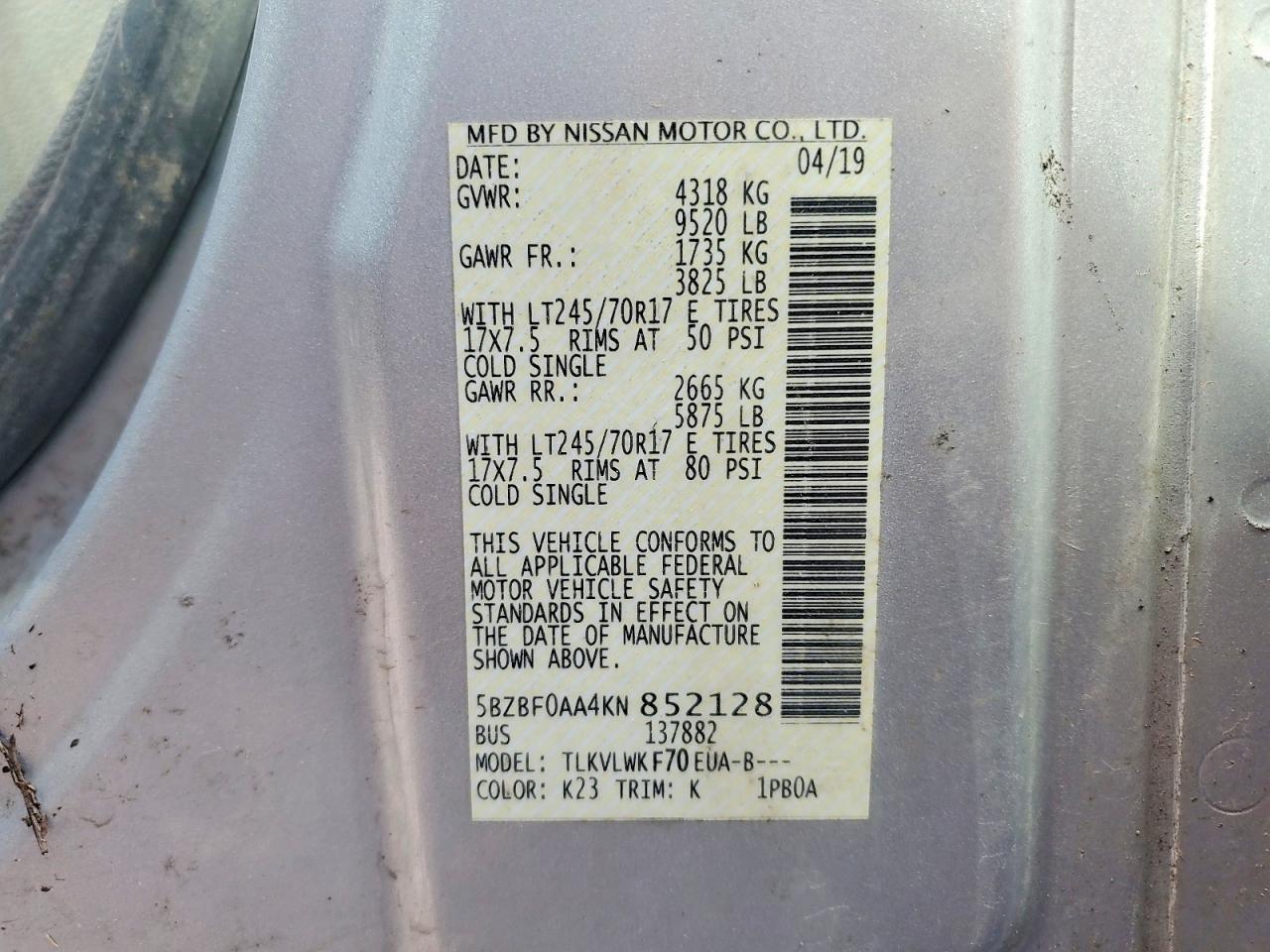2019 Nissan NV 3500 HD S