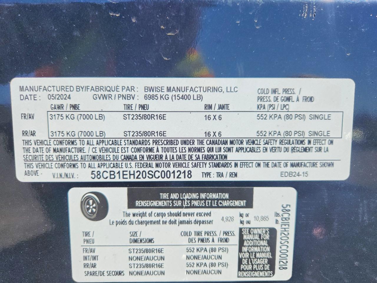 2025 Bwise EDB24-15 Equipment Trailer