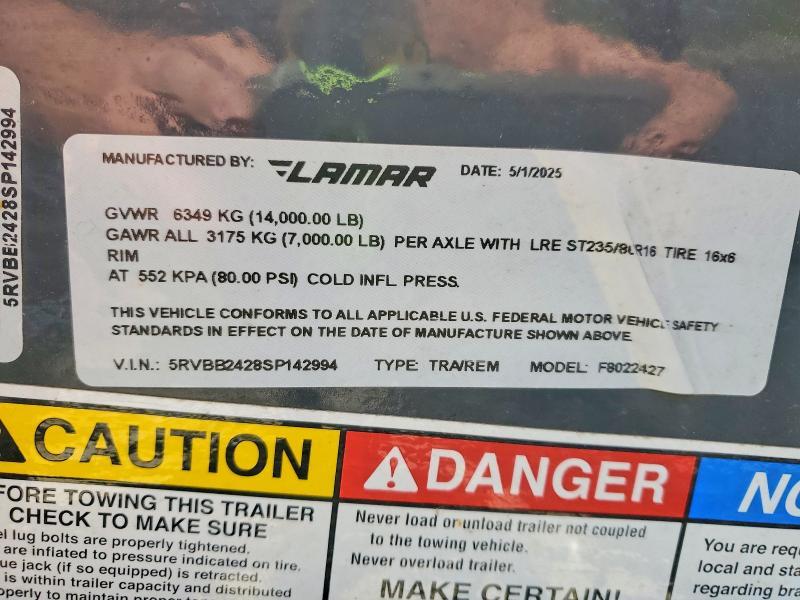 2025 Lamar F8022427 Equipment Trailer