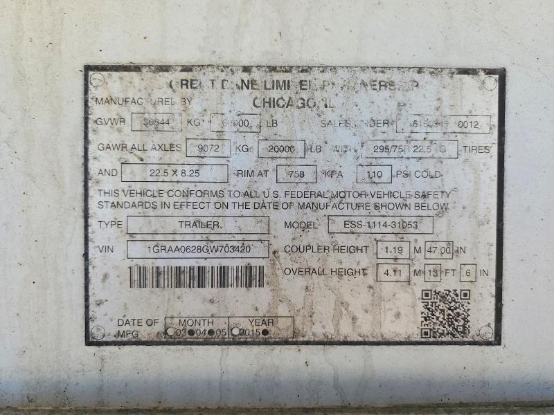 2016 Great Dane ESS-1114-31053 Refrigerated Van Trailer
