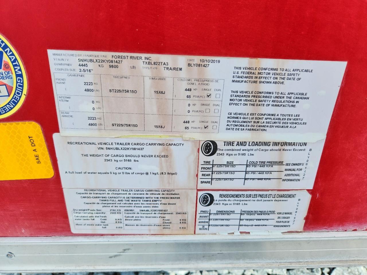 2019 Frvv 2019 Forest River TXBL822TA3 Enclosed Cargo Food T