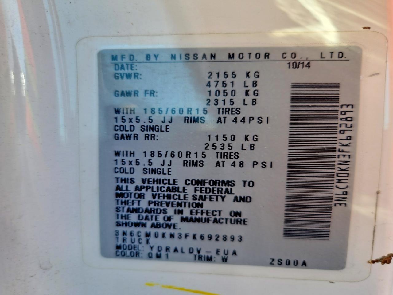 2015 Nissan NV200 S