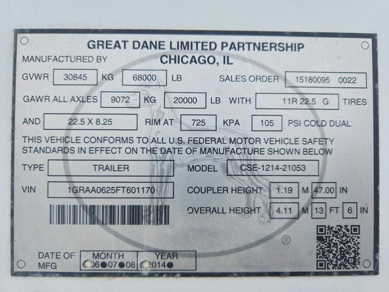 2015 Great Dane CSE-1214-21053 DRY Van Trailer
