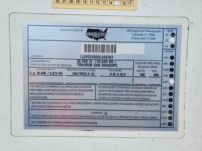 2016 Wabash Sh Dvhdhpc dry van Trailer