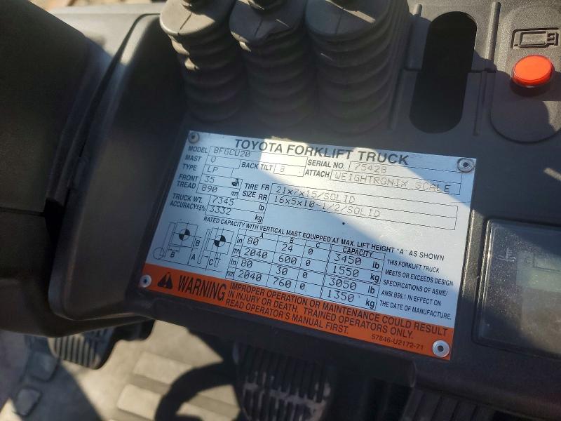 2016 Toyota 8FGCU20 Forklift