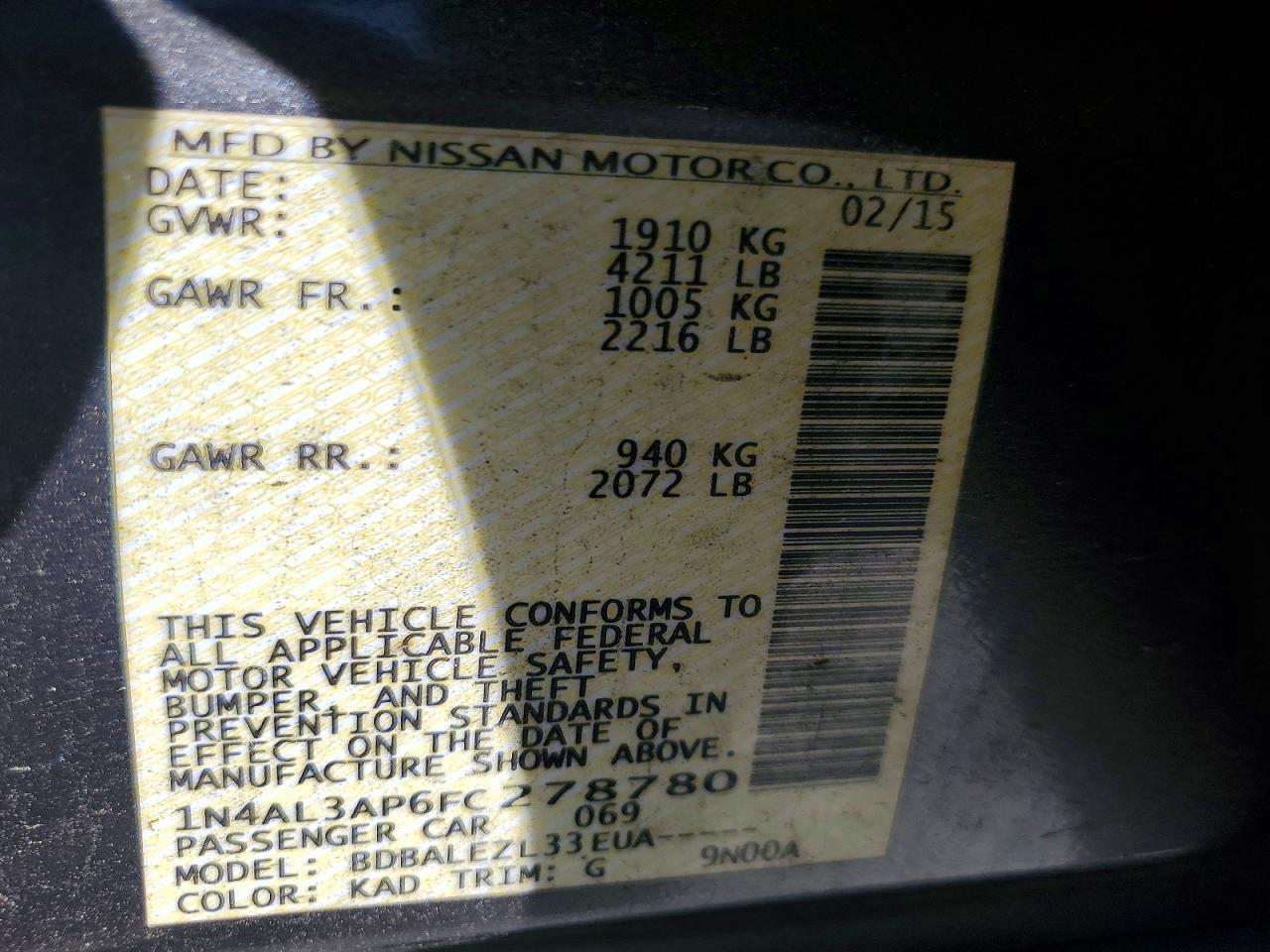 2015 Nissan Altima 2.5 s