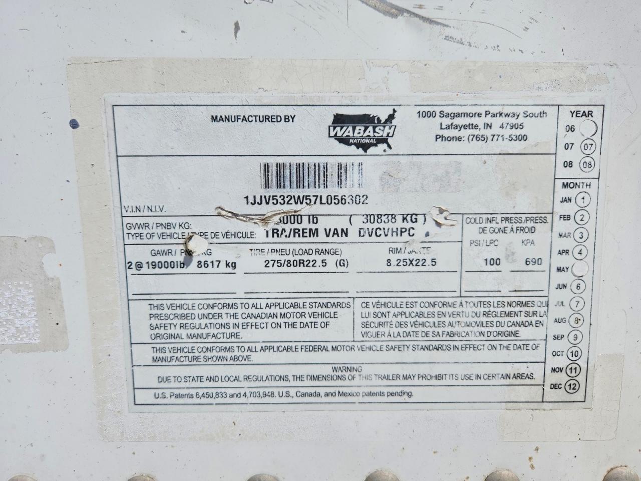2007 Wabash SH Dvcvhpc DRY Van Trailer