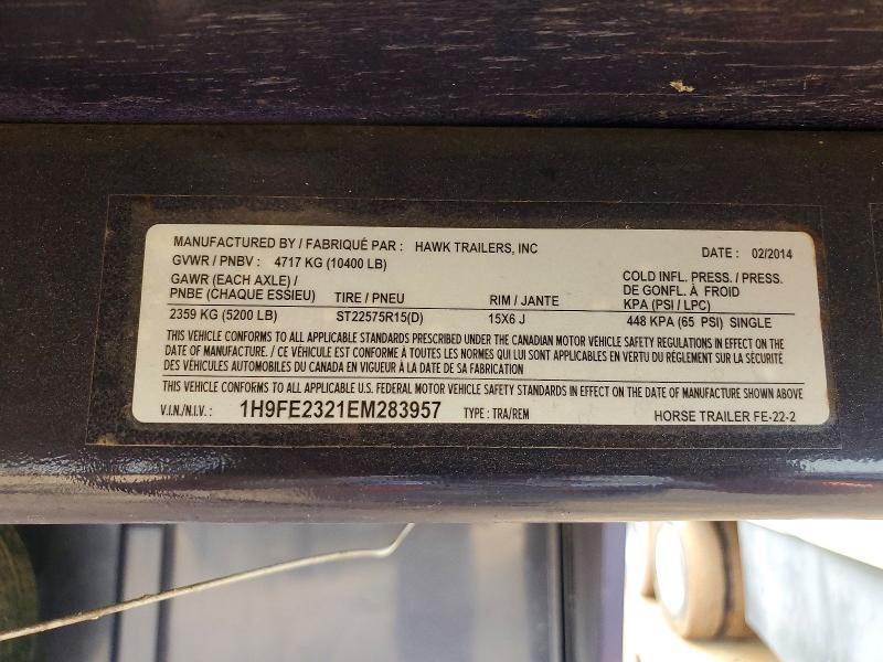2014 Hawk FE-22-2 Horse Trailer