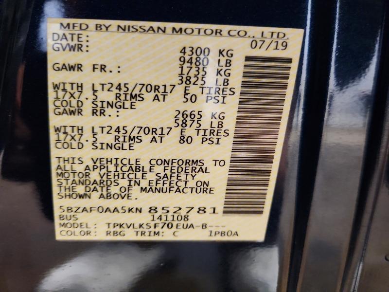 2019 Nissan Nv 3500 hd sl