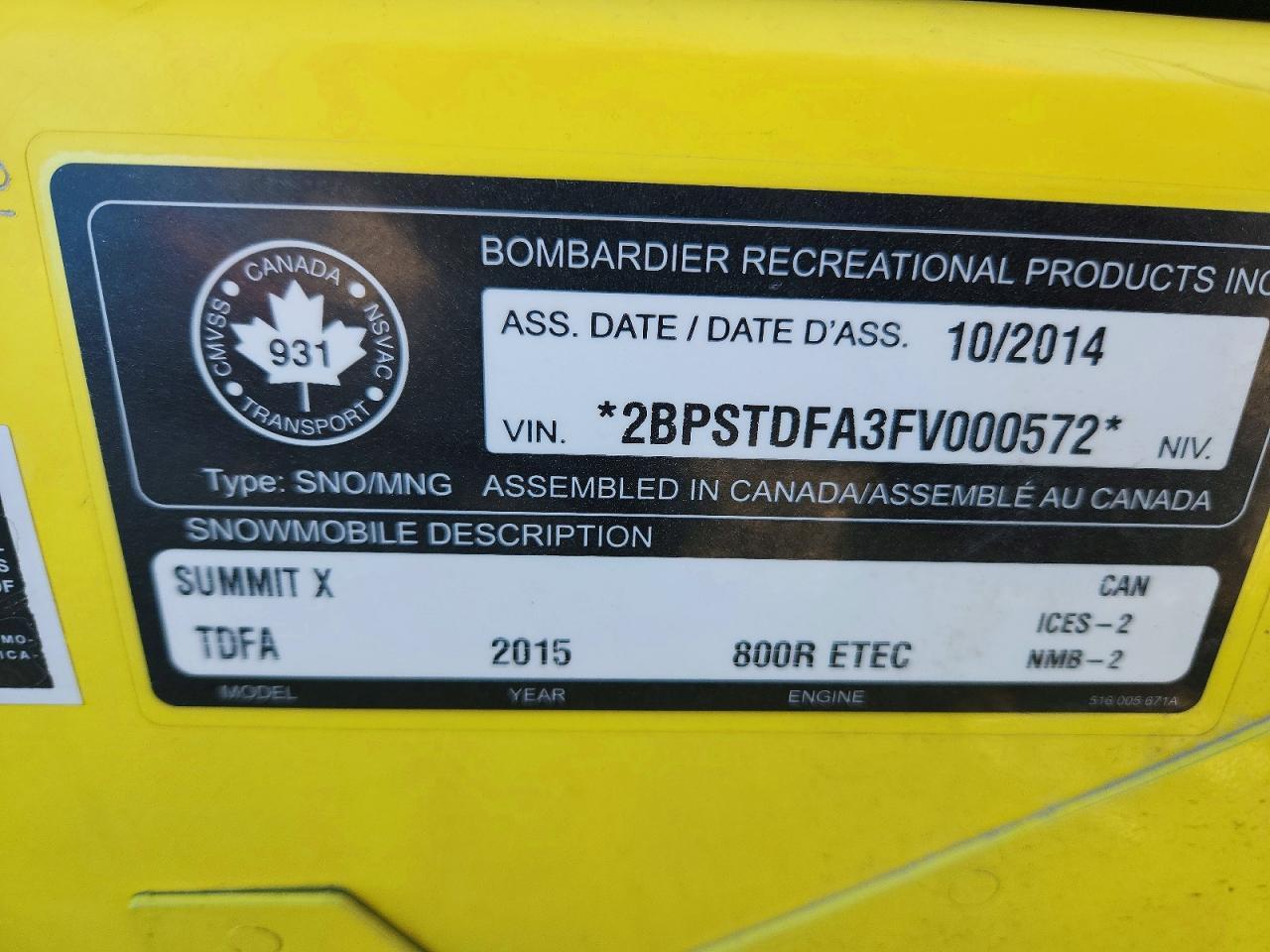 2015 Skidoo 800CC