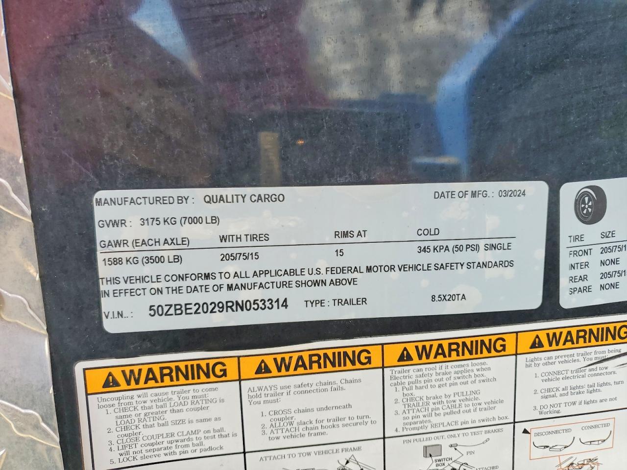 2024 Quality Cargo 8.5X20TA Enclosed Cargo Trailer