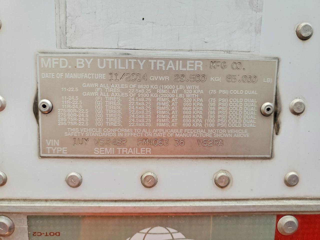 2015 Utility VS2RA Refrigerated Van Trailer