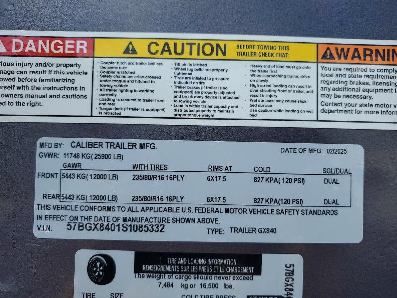 2025 Caliber GX840 Equipment Trailer