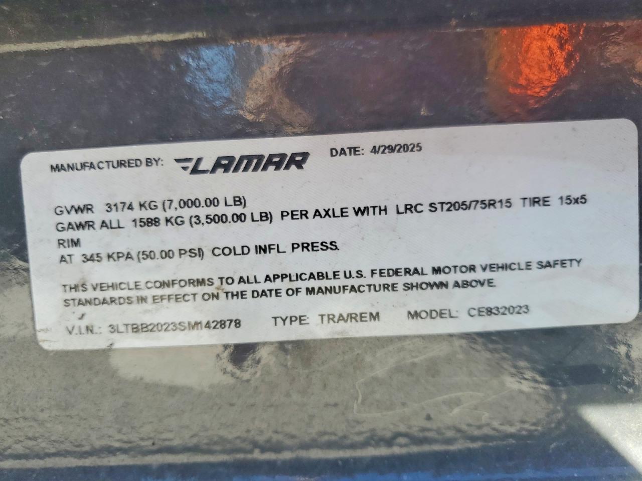 2025 Lamar CE832023 Equipment Trailer