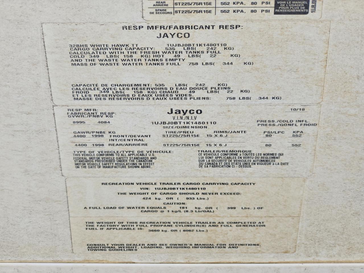 2019 Jayco White Hawk-RV