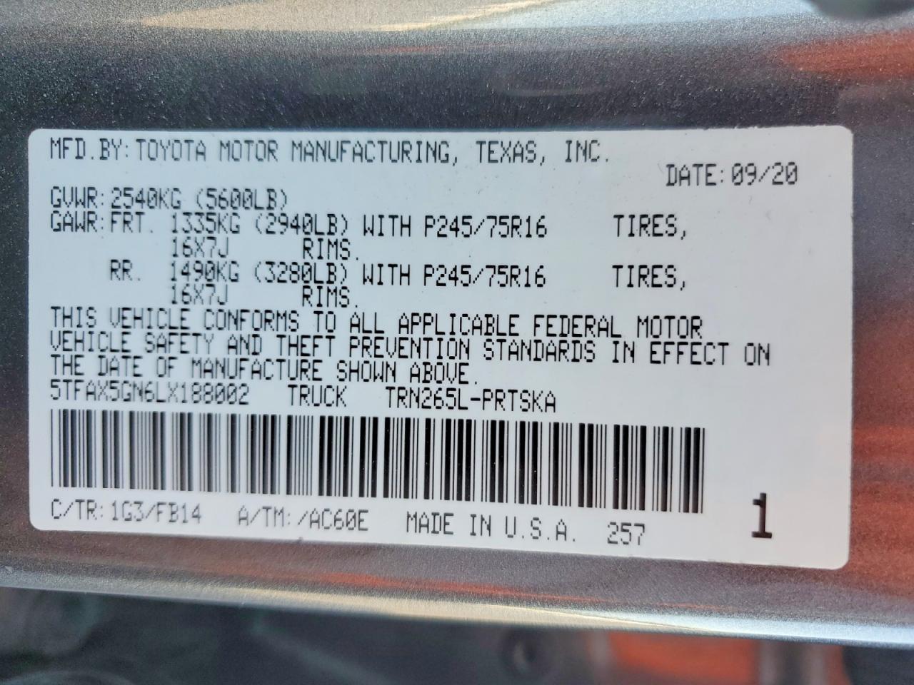 2020 Toyota Tacoma SR