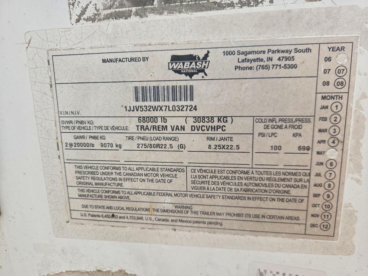 2007 Wabash Dvcvhpc DRY Van Trailer