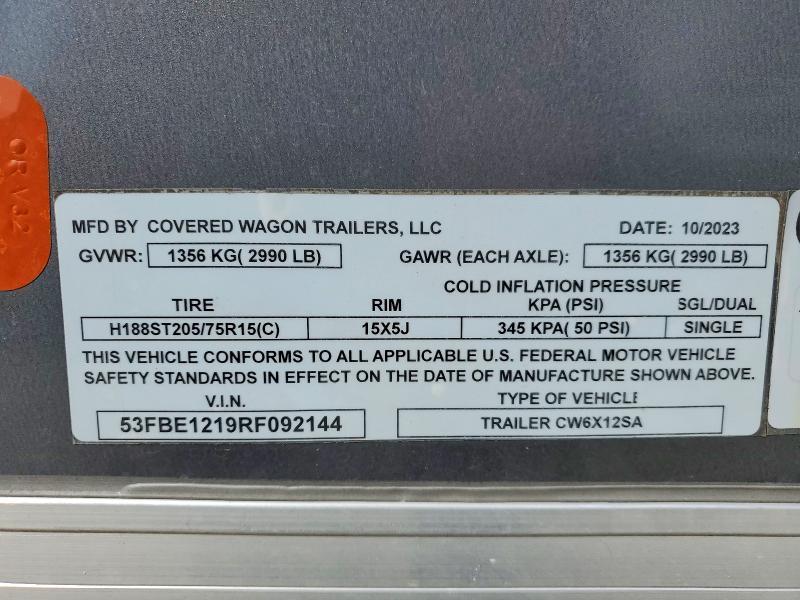 2024 Covered Wagon Cw6x12sa Enclosed Cargo Trailer