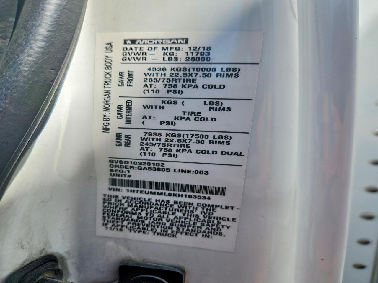 2019 International MV607 BOX Truck