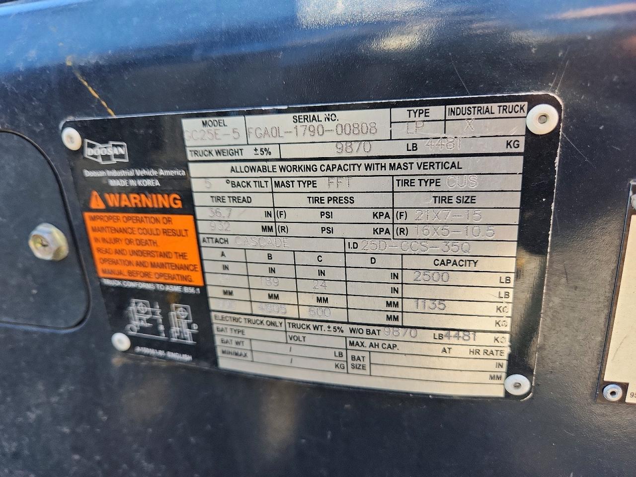 2015 Doosan GC25E-5 Forklift