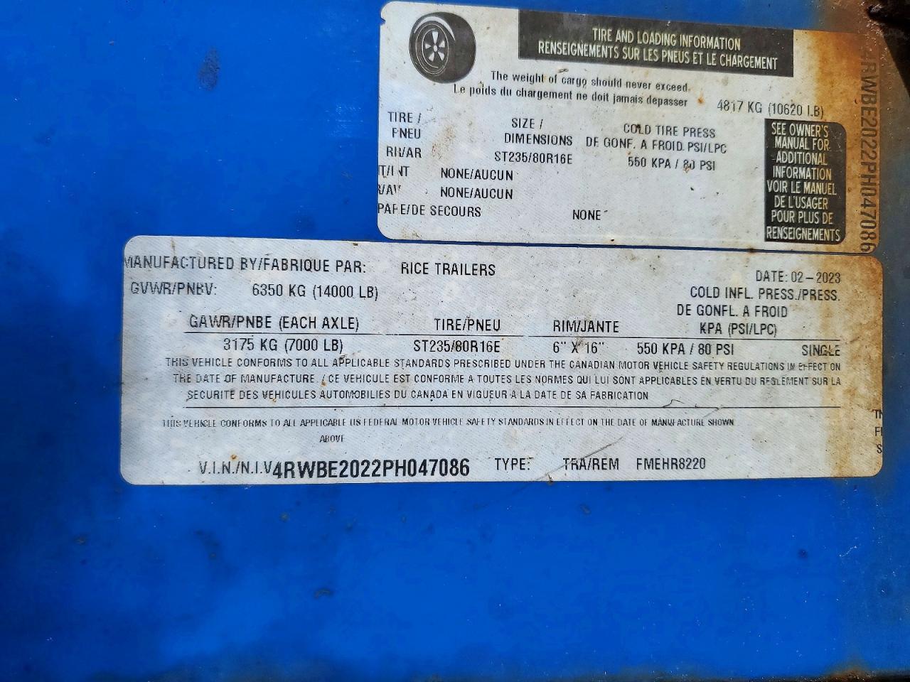 2023 Rice FMEHR8220 Equipment Trailer