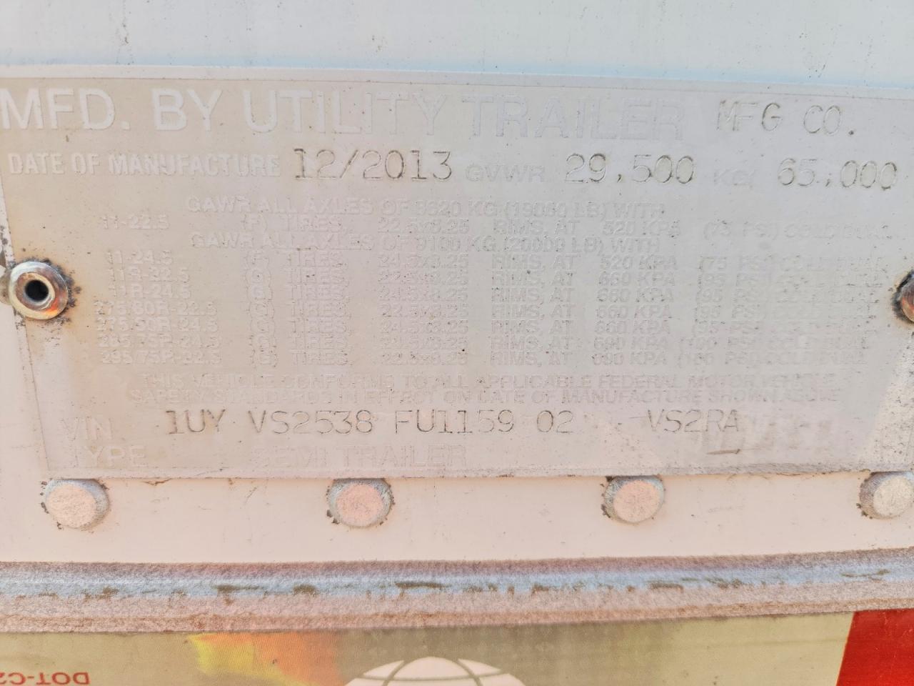 2015 Utility VS2RA Refrigerated Van Trailer