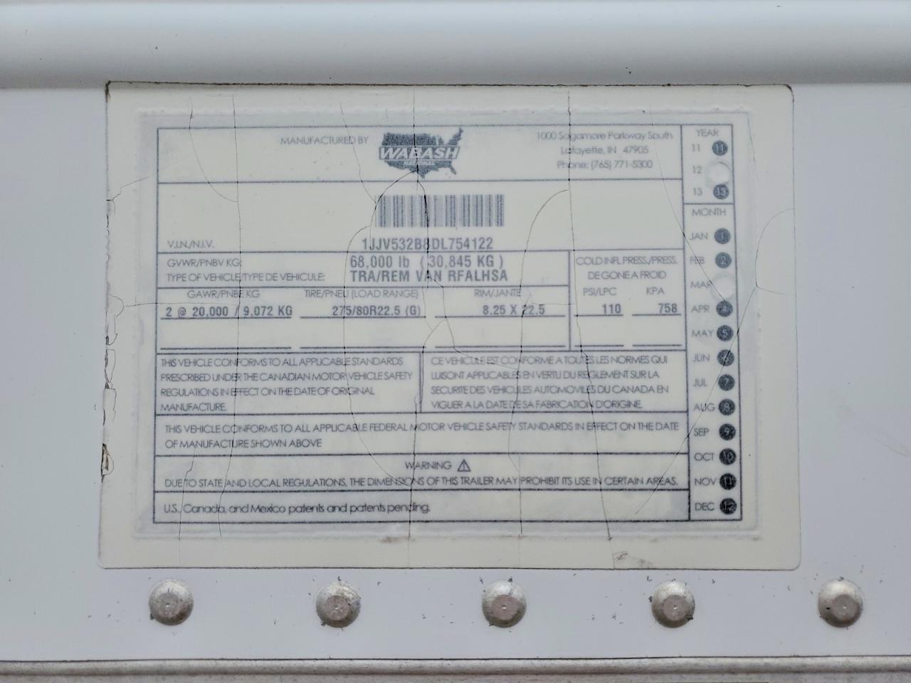 2013 Wabash SH Rfalhsa Refrigerated Van Trailer