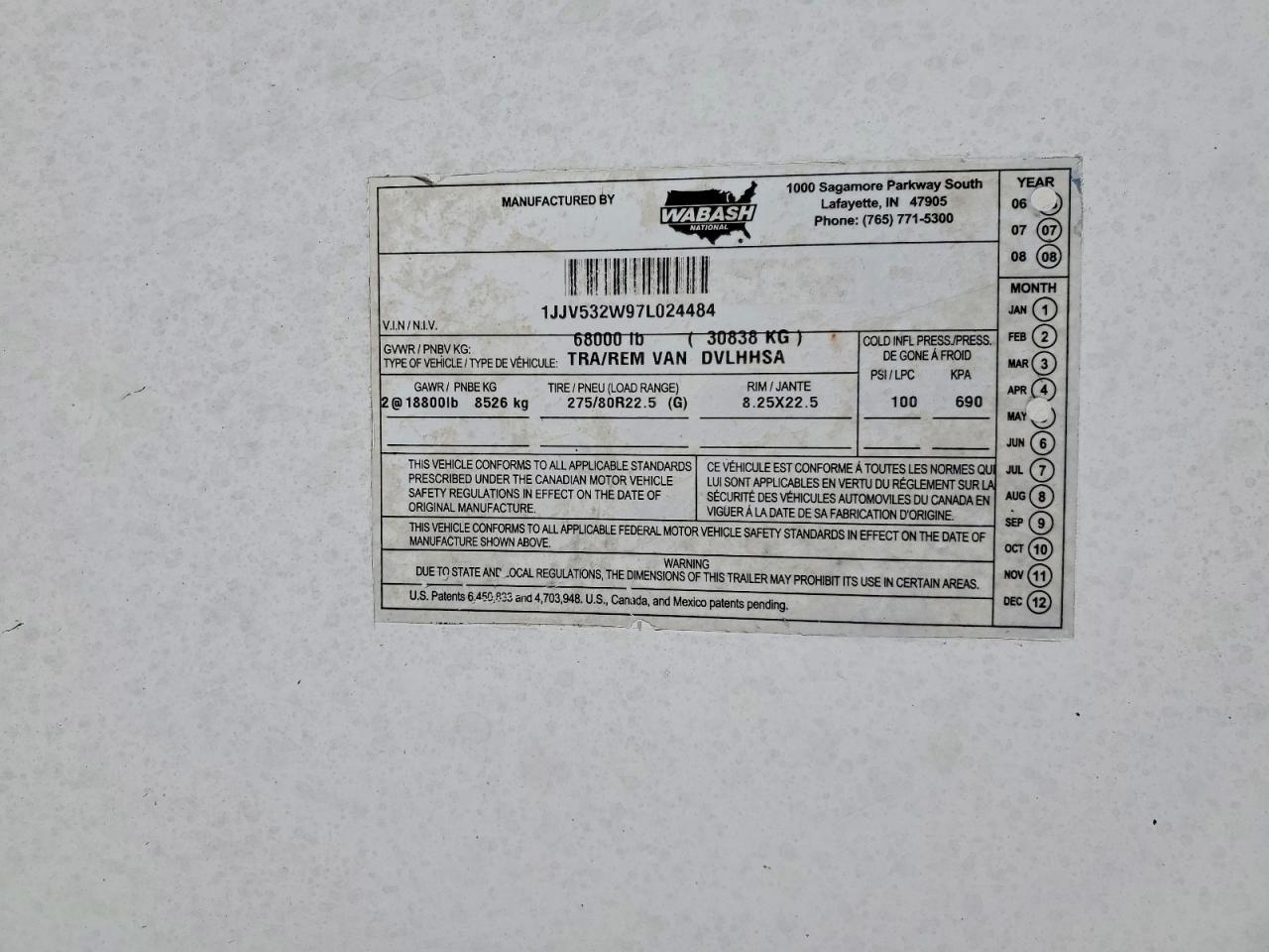 2007 Wabash SH Dvlhhsa DRY Van Trailer