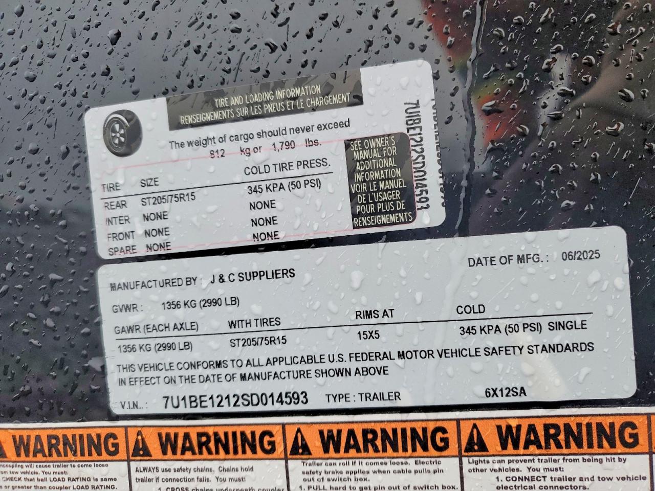 2025 J&C 6X12SA Enclosed Cargo Trailer